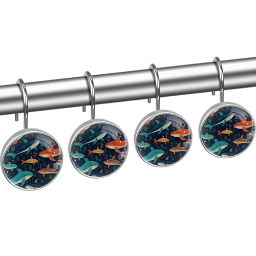Ganchos de cortina de ducha con ballenas de colores para un baño infantil y alegre 3