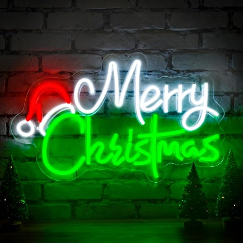 Image of Merry Christmas Neon Sign - Christmas LED Neon Light Up Signs for Wall Decor Home Decor for Xmas Party Bedroom Living Room Business Bars Shop Decoration USB Operated