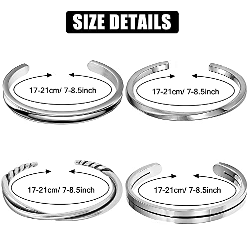Rioso 4Pcs Men's Cuff Bracelet Silver Cuff Bracelet For Men Adjustable Twisted Bangle Cuff Bracelets Set #TOP6