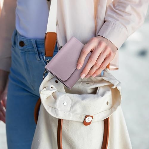 Mini Women’s Wallet, Ladies Slim Tri-fold Wallet PU Leather Compact Card Purse with ID Card Window Women Card Wallet for Shopping Dating Travelling (Purple)4