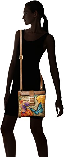 Anna By Anuschka Genuine Leather Travel Organizer, Triple Compartment | Hand-Painted Original Artwork | Floral Paradise Tan #TOP5