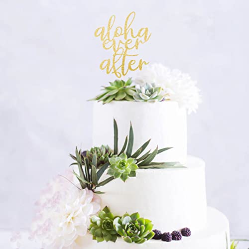 Aloha Ever After Cake Topper, Hawaiian Cake Decor For Wedding/Engagement/Bridal Shower, Rustic Party Decorations, Gold Glitter #TOP2