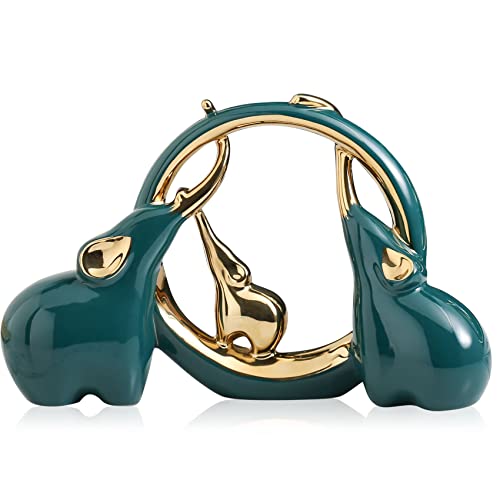 Qianling Elephant Decor - Ceramic Green Gold Round Elephant Statue, Elegant Elephant Figurines For Modern Home, Living Room, Office, Tabletop Decorations - Ideal For Decorating, Collecting, Gifting #TOP24