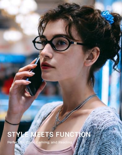 Image of Slocyclub Oval Blue Light Blocking Glasses for Women Men Retro Eyeglasses | Filters harmful blue light, reduces eye strain, Vintage oval frame, Lightweight for daily wear