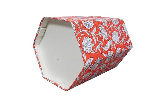 Image of 3.3 Gallon Cotton Hand Block Printed Paper Waste Basket |Small Decorative Trash Can for Housewarming Gifts in Living Room, Bedroom, Bathroom | Eco-Friendly, Plastic-Free (1, ORE. White FLOWAR)