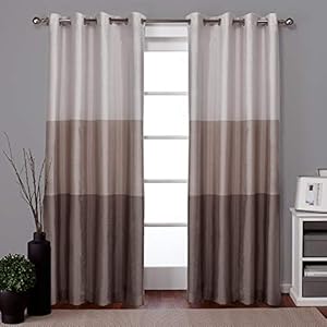 EXCLUSIVE HOME Chateau Striped Faux Silk Grommet Top Curtain Panel Pair, 54″x84″, Taupe