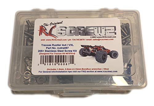 RCScrewZ Stainless Steel Screw Kit for Traxxas Rustler 4x4/VXL, Replacement for RC Car Rusted and Stripped Screws, Race Quality Upgrade, Assembled in USA for Traxxas Kit (67076-4) -tra087