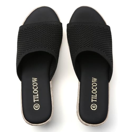 Tilocow Knit Espadrilles Wedges for Women Comfortable Slip On Platform Wedge Sandals Summer Beach Dress Heels Shoes2