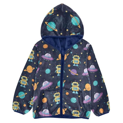 CHIFIGNO Cute Yellow Blue Robots Toddler Boy Zip up Hoodie Fleece Outerwear Jackets for Fall Winter 3T