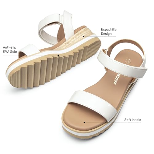 Image of Athlefit Girls Platform Wedge Sandals Open Toe Espadrille Sandals Ankle Strap Summer Dress Shoes for Toddler Little Big Kid