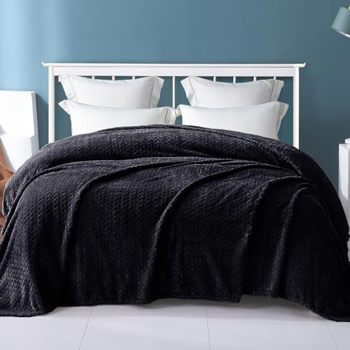 Image of Exclusivo Mezcla Soft Fleece Bed Blanket Queen Size, 90 inchx90 inch, Black