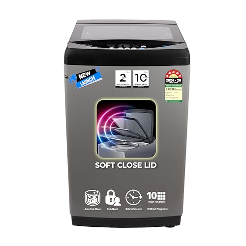 Image of Midea 9kg 5-Star Top Load | Fully Auto | Soft Close Glass Lid | Hydrowave Stainless Tub | 10 Wash Programs | Auto Drum Clean | Magic Filter | Child Lock | Delay Wash | Inox Grey | MWMTL090FP1GNIG