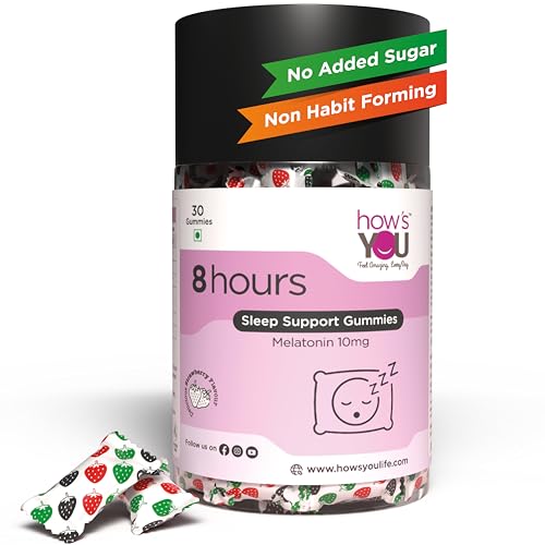 Image of How's You 8 hours Sleep Gummies for Men & Women | Melatonin 10 mg | No Added Sugar | Non Habit forming | Strawberry Flavour 30 Gummies for Deep Sleep