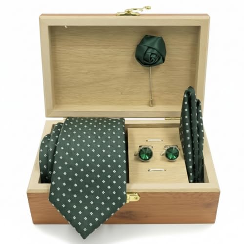 Image of Men's Necktie Gift Set with Wooden Box | Premium Tie, Pocket Square, Cufflinks & Lapel Pin | Elegant Formal Accessories Gift for Men