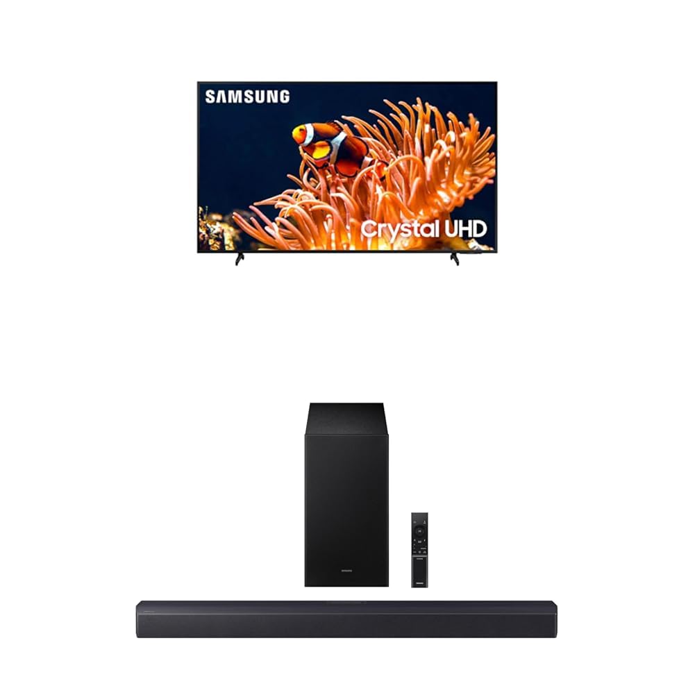 Samsung 65-Inch Class 4K Crystal UHD DU8000 Series HDR Smart TV w/Object Tracking Sound Lite, (UN65DU8000, 2024 Model) + Samsung B-Series Soundbar HW-B550F 2.1 ch DTS Virtual:X Soundbar (2025 Model)
