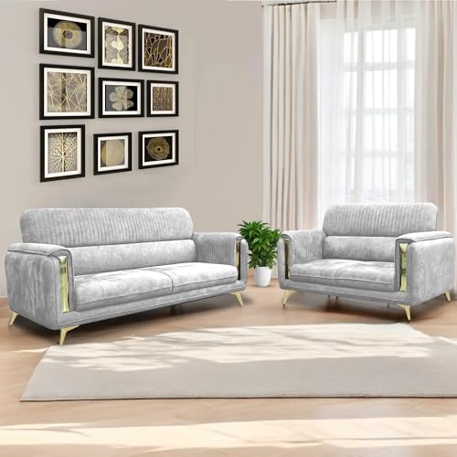 Image of Casaliving Gelio 3+2 Seater Sofa Set for Living Room (Grey Colour) Premium Fabric Sofa