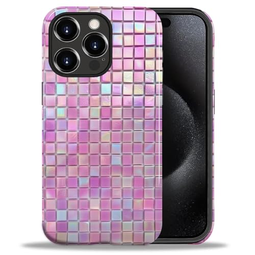 Coque iPhone 15 Pro rose pour le quotidien, étui antichoc au look mosaïque moderne