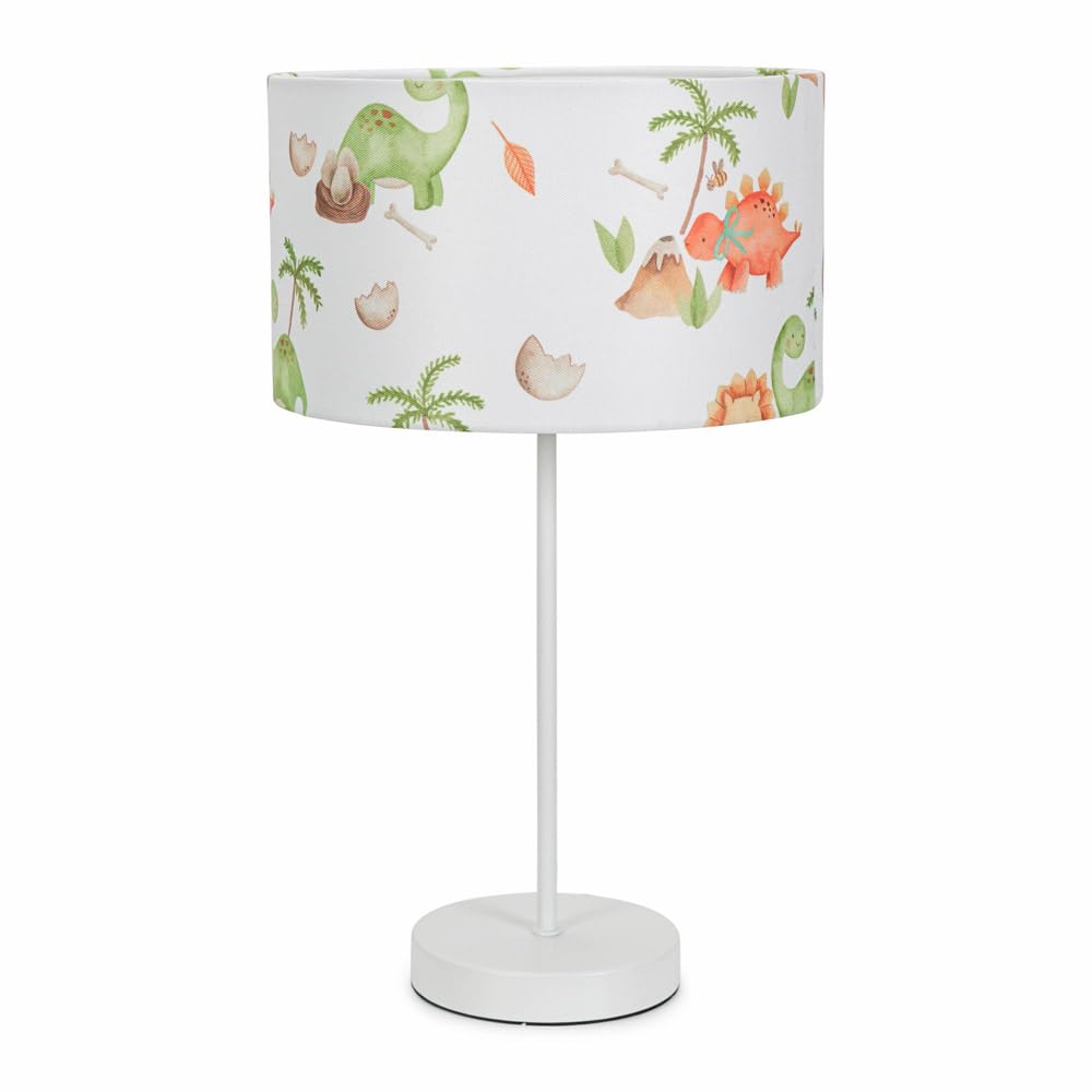 ValueLights | White Metal Single Stem Table Lamp with Kids Dino Drum Lampshade for Bedroom | Table Lamps, Home Décor & Improvement Essential