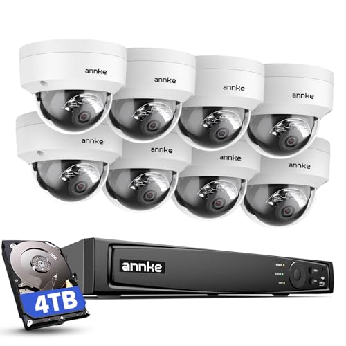 ANNKE Kit de vigilancia con Cable, 4K 16CH PoE con Audio y cámara IP 8X 8MP PoE Impermeable IP67, Resistente al vandalismo IK10, 4TB para grabación Interna 24/7, visión Nocturna 30M