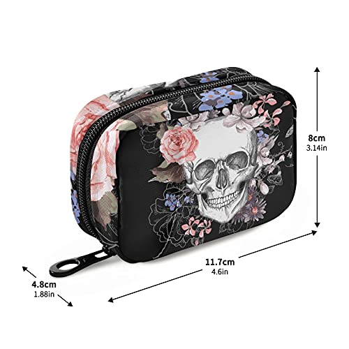 Image of Naanle Watercolor Flower Skull Pill Box 7 Day Pill Case Travel Pill Organizer Bag with Zipper Portable Weekly Case Compact Size for Vitamin Supplement Holder