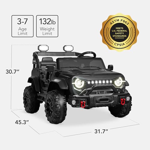 Image of Best Choice Products Kids 24V 2-Seater Electric Ride On Car Truck w / 132lb Weight Capacity, Parent Control, Bluetooth, LED Lights - Black