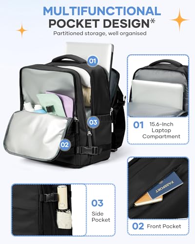 Image of coofay Large Black Travel Backpack Carry on Flight Approved Mochila De Viaje Personal Item Backpack for Airlines Frontier Airlines Personal Item Bag Large Backpacks for Travel Backpacks for Men Women