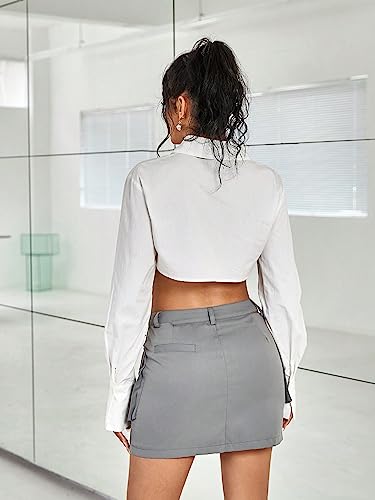 GORGLITTER Saia cargo feminina reta, bolso com aba, cintura recortada, zíper e zíper, Cinza, G