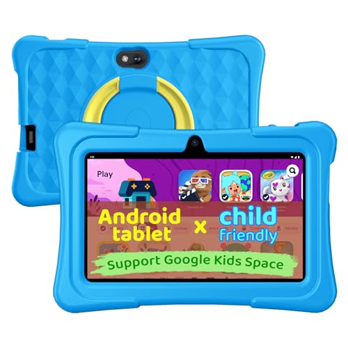 aiprotablet Kids Tablet, 7 inch Android Tablet for Kids, 6GB+32GB 1TB Expand, Quad-Core Toddler Tablets with Shockproof Case, BT, WiFi, Parental Control, Games, Dual Camera (SkyBlue)
