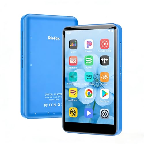 80GB MP3 Player Bluetooth WiFi, 4,0 Zoll tragbarer MP3-Player mit Spotify, HiFi Lossless Sound Digital Music Player, MP4 Player für Kinder, Audible, Amazon Music, Deezer, FM-Radio, E-Book (Blauer MP3)
