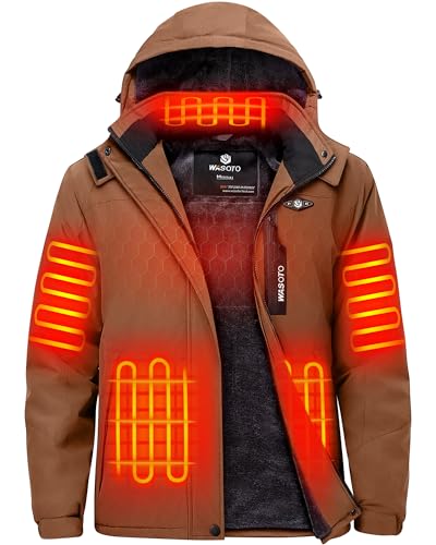 Image of WASOTO Heated Jackets for Men Fur Lining with 18400mAh Battery Pack Charger included Rechargeable Waterproof for Hunting Work