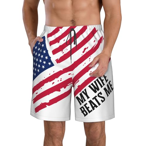 My Wife Beats Me Swim Trunks Funny Husband Wife Quote Men's Beach Shorts2