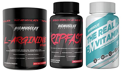 Image of Bigmuscles Nutrition L-Arginine PMP Powder & The Real Vitamin Advanced Multivitamin [30 Servings, Chocolate Flavoured] | & Ripfast 30 Servings | Fat Burner | Energy | Focus