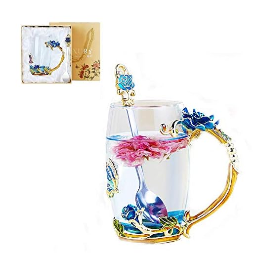 Lustrique Blue Rosaria Tea Cup Set(Tall Tea Cup + Spoon Only)