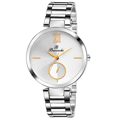 Buccachi Analogue Women's Watch (White Dial Silver Colored Strap)