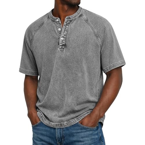 Col Henley chemise hommes ete contre la chaleur avec un style chic vintage