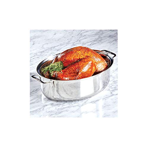 Image of All-Clad Specialty Stainless Steel Covered Oval Roaster 3 Piece, 19x12x10 Inch Oven Broiler Safe 600F Roaster Pan, Pots and Pans, Cookware Silver