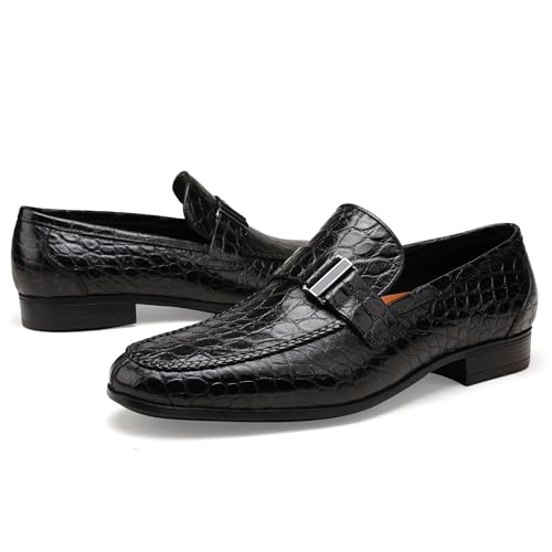 Classic Leather Dress Shoes for Men, Premium Alligator Printed Bussiness Dress Slip on Loafer for Mens