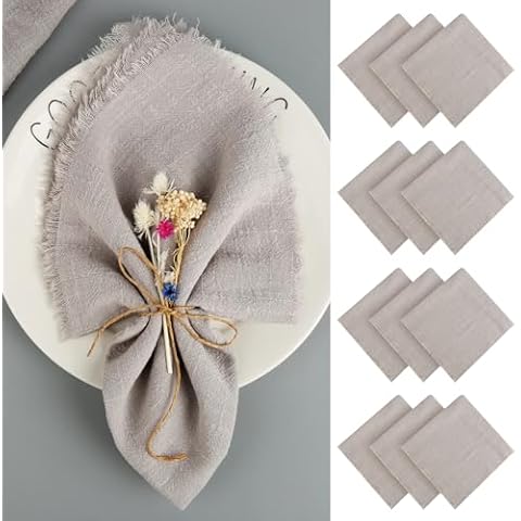 12PCS Light Grey Cotton Napkins Set Cover
