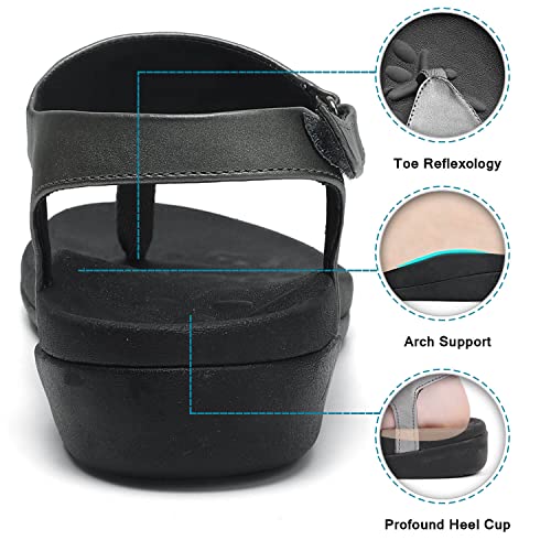 UTENAG Womens Arch Support Sandals Orthotic Adjustable Thong Flip Flops Silver 8.53