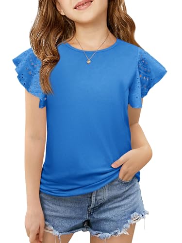 Image of Imily Bela Girls Ruffle Sleeve Shirts Crewneck Eyelet Tops 4-15 Years