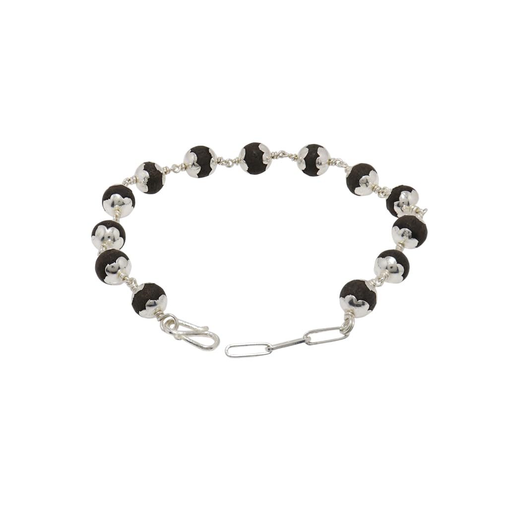 Original Karungali Bracelet in 925 Sterling Silver, Certified Natural Ebony Wood 8 mm Beads with Silver Caps, Handmade Black Karungali Kai Chain for Men & Women,Spiritual Daily Wear-image-42