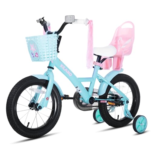 Image of KEANO Zinnia 14 16 20 Inch Kids Bike for Girls Ages 3-10 Years, Girls' Bikes with Training Wheels, Streamers, Basket and Doll Seat, Children Bicycles