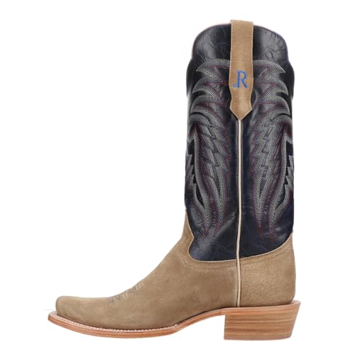 Mens Boar Narrow Embroidered Square Toe Casual Boots Mid Calf - Blue, Brown3