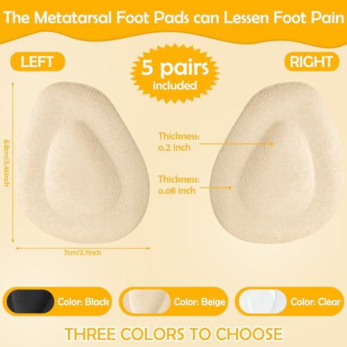 Image of Shynek 10 Pack Metatarsal Pads Ball of Foot Cushions for Heel, Soft Gel Self Adhesive Reusable Foot Pad Insoles Forefoot and Sole Support, Pain Lessen Morton's Neuroma for Women and Men (Beige)