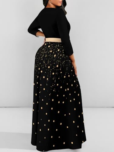 Image of Plus Size Maxi Dress for Women V Neck 3 /4 Sleeve Wrap Dress