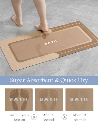 Image of MontVoo-Bath Mat-Bath Rug Non Slip Super Absorbent Stain Resistant Quick Dry Thin Bathroom Rug-Bath Mats for Bathroom Floor Bathtub Vanity-Bathmat Bath Rug Easy Care 17 inchx27 inch Brown