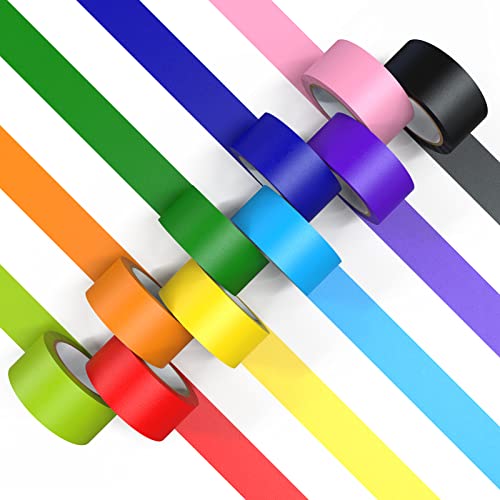 Image of CHIYUNS Colored Masking Tape, Color Painters Tape for Kids, 10 Rolls 1 inch Wide x 12 Yards Each, Colorful Paper Tapes Rainbow Colors for Labeling Packing, Painter Tape Variety Pack, Craft Tape