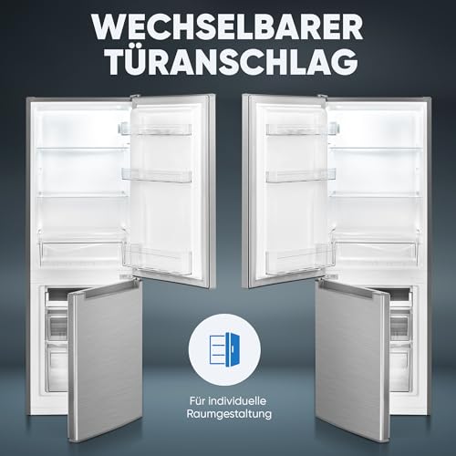 Bomann Kühlschrank mit Gefrierfach 143cm hoch | Kühl Gefrierkombination 173L mit 3 Ablagen & 3 Schubladen | Türanschlag wechselbar | leise Kühlgefrierkombi 40db | Kühlschrank KG 7359 inox – Bild 5