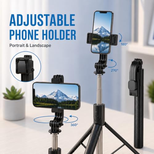 Image of UNBREAKcable Tripod Stand for Mobile Video Shoot & Camera Stand Bluetooth Selfie Stick (Black, Remote Included) R7L