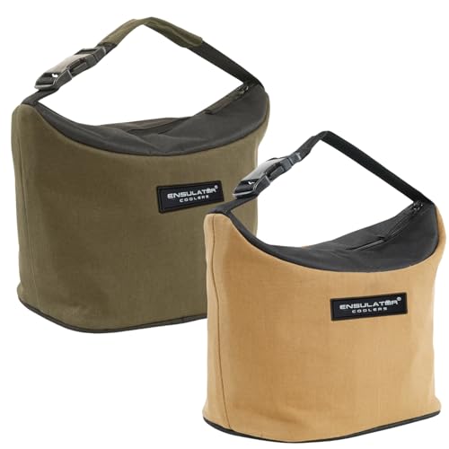Image of Insulated Lunch Bag Pack of 2 Army Green Brown | Organic Canvas Thermal Tiffin Organizer with Bottle Spoon Holders | Waterproof Lunch Carrier for Office Picnic College Travel